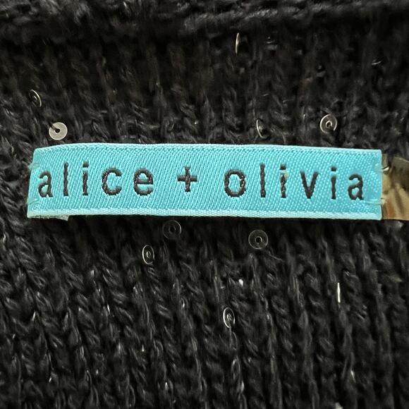 Alice + Olivia Cardigan Sweater Womens Small Black Sequin Open Front Vest Draped - Picture 4 of 10